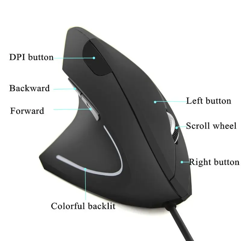 

Мышь Компьютерная Проводная вертикальная с левой рукой, 800/1200 DPI, USB