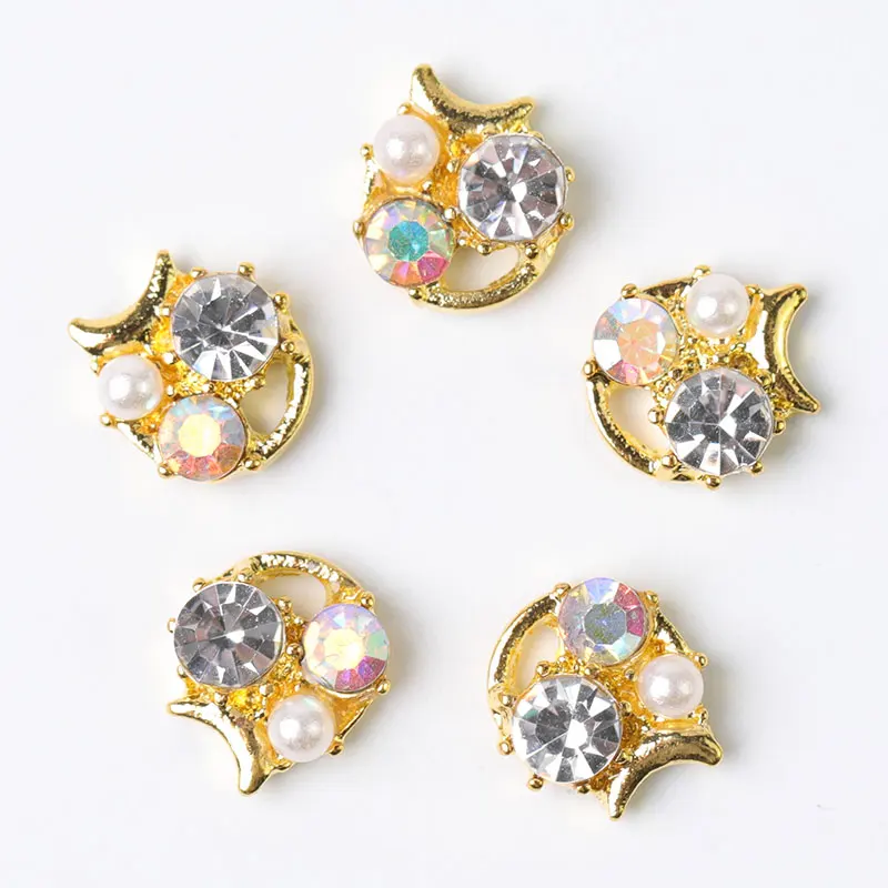 

10Pcs New 2019 Glitter Pearl with Rhinestones Alloy Metal 3D Nail Art Decoration Charms Studs Nails 3d Jewelry