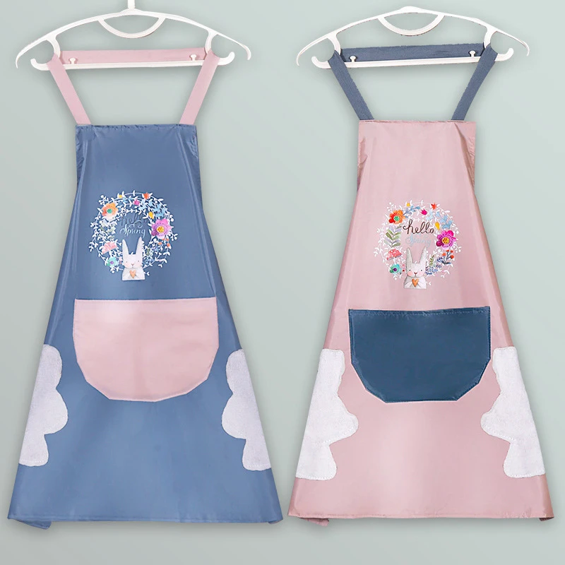 

Kitchen Aprons Women Men Household Aprons Cartoon Wreath Rabbit Wipeable Waterproof Oil-Proof Kitchen Apron Baking Accessories