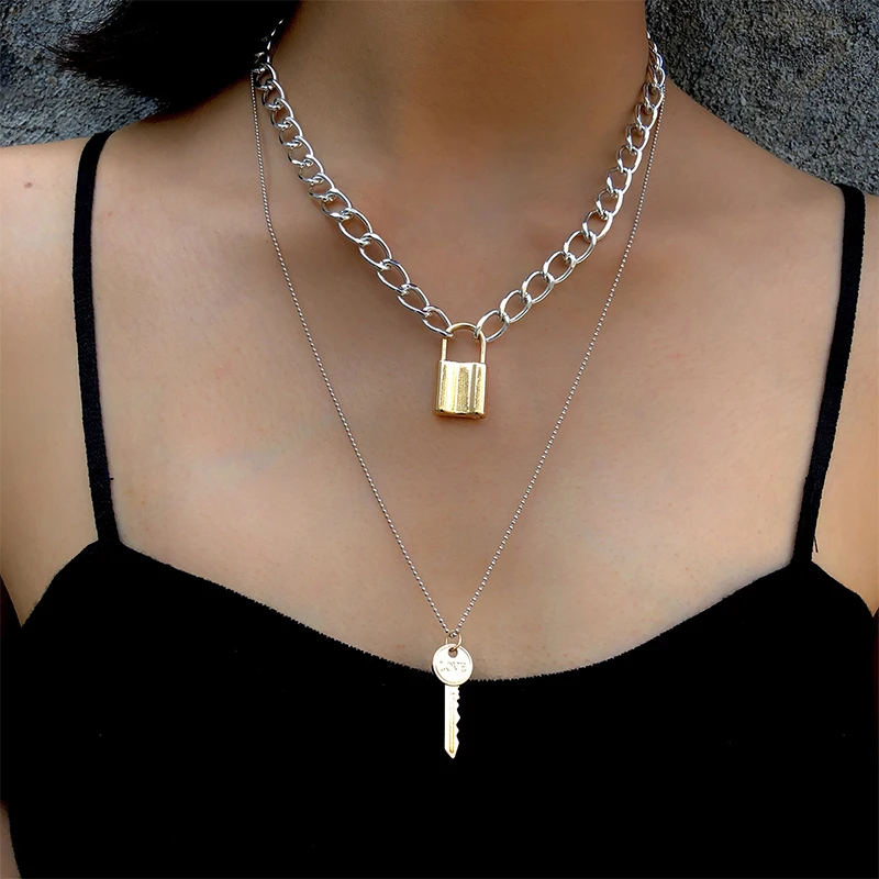 

Fashion Special Big Lock Key Angel Pendant Necklace Punk Hip Hop Three Styles of Necklaces Necklaces Gifts for Men and Women