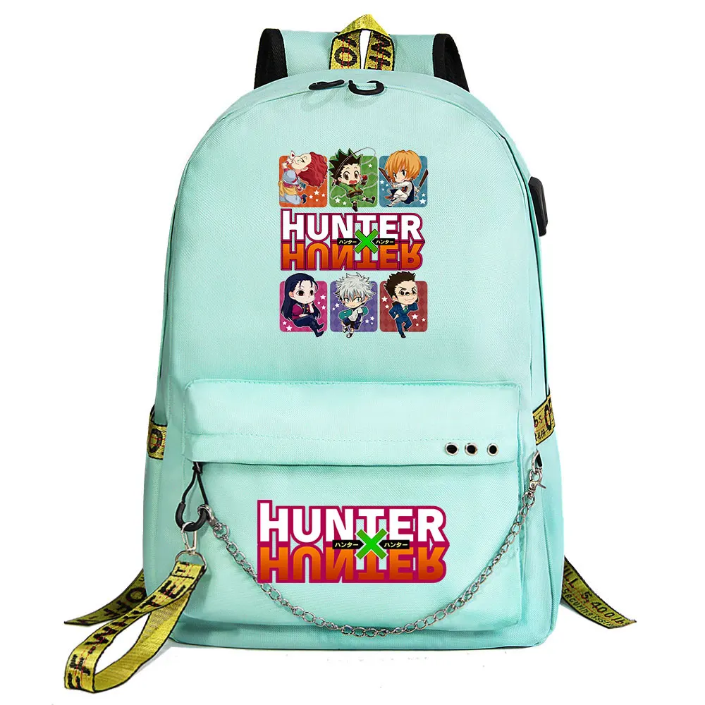 

New Anime HUNTERHUNTER Prints Boys Girls Kids School Book Bags Women USB Chain Travel Laptop Backpack Canvas Men Bagpack