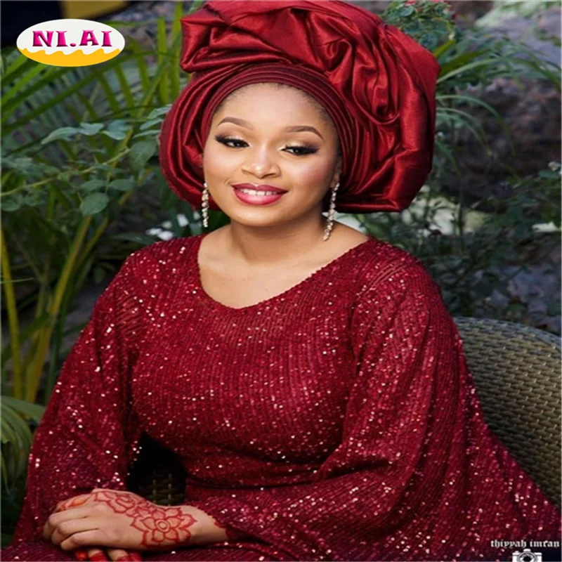 Красная африканская кружевная ткань новое кружево с блестками для Aso Ebi