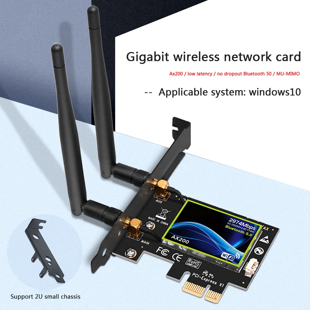 Двухдиапазонный беспроводной Wi Fi адаптер 2974 Мбит/с Intel AX200 PCI E 2 4G/5 ГГц 802.11ac/ax Bluetooth 5