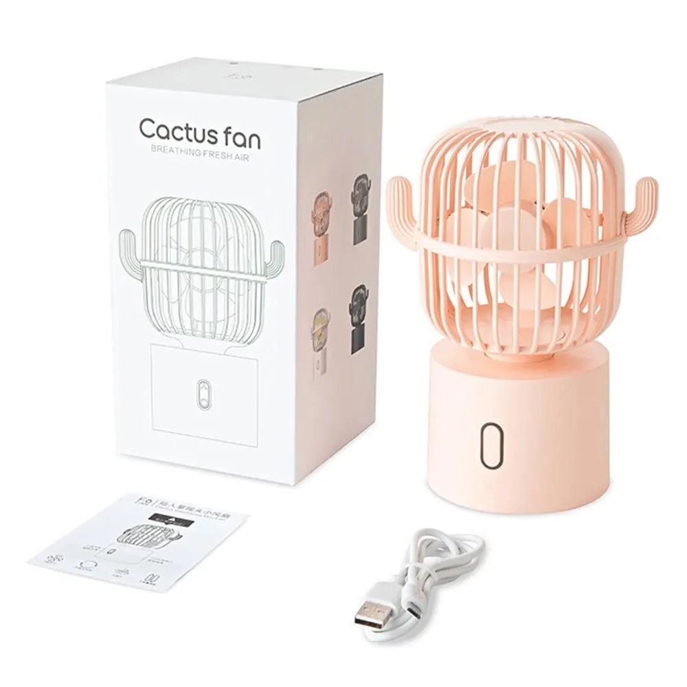 

Mini Fan Cute Cactus USB Rechargeable oscillating Fan Portable 3 Gear Cooling Fan Home Desktop Air Cooler for Office Traveling
