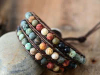 vintage leather bracelets 6mm matte stone 3 strands wrap bracelets woven multilayer boho bracelet handmade jewelry
