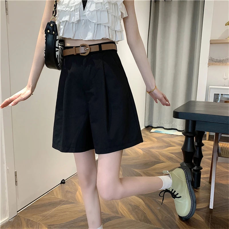 

Pinkou Women Elegant Basic White Black Shorts Bow Tie Belt Zipper Fly Summer Casual Wear Shorts Mujer SA09