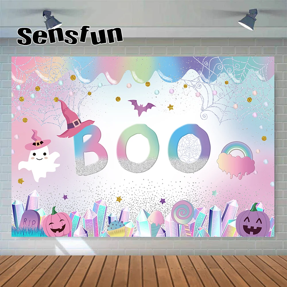 

Декорации для фотосъемки Sensfun Boo на Хэллоуин, мягкие цветные тыквы, фон для фотосъемки на день рождения для маленьких девочек