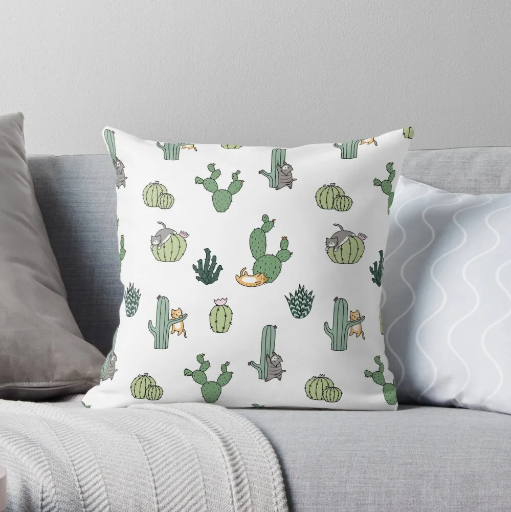 

Cacti Cats Throw Pillow Pillow Case Polyester Home Decora Pillowcases Throw Pillow Case kussensloop almohada poszewka