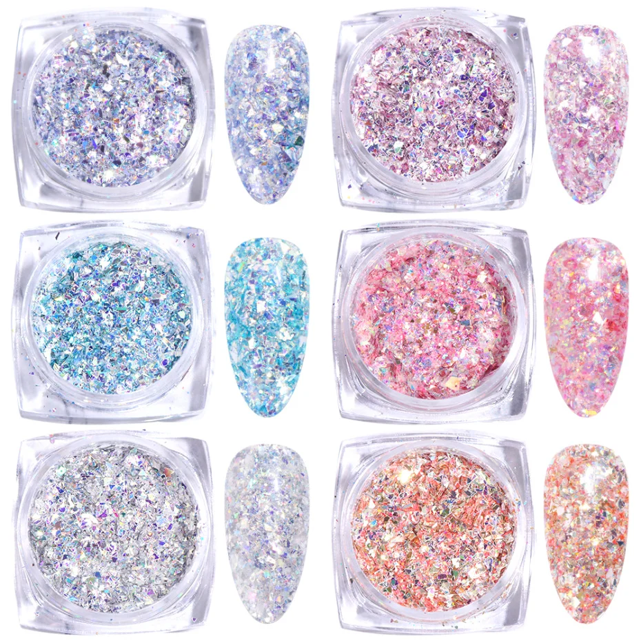 6 коробок для полировки Spangles голографические наклейки ногтей блестки