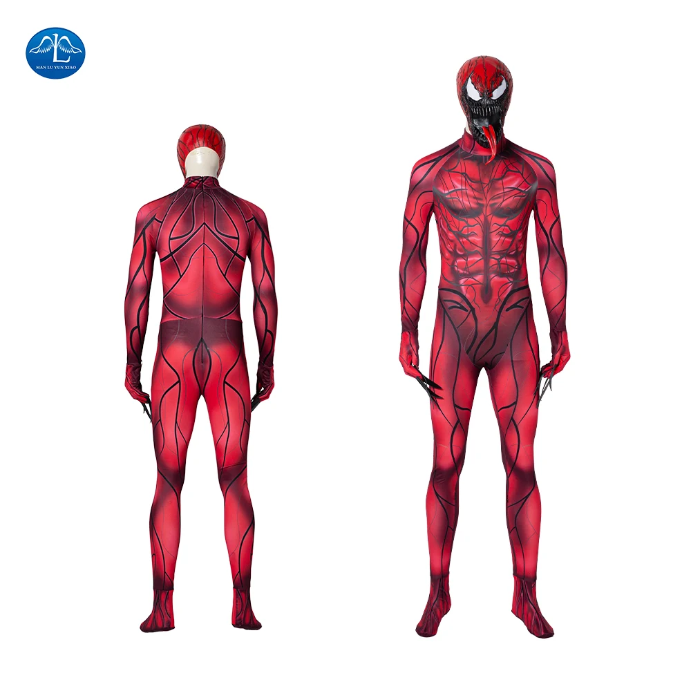 

Костюм для косплея Веном ManLuYunXiao, комбинезон Тома Харди, красный головной убор, маска, костюм на Хэллоуин, Мужское боди, индивидуальный пошив