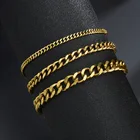 Браслеты-цепочки унисекс из нержавеющей стали, простые панцирные ювелирные украшения из кубинской цепи черного и золотого цвета в стиле панк, 1 шт., 3,5,7 мм