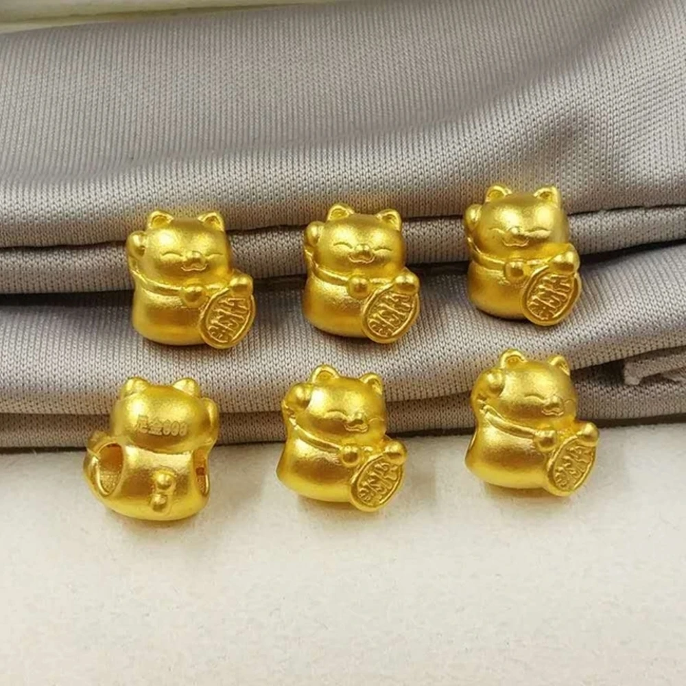 Pure 999 24K Yellow Gold Bead Men Women DIY Lucky 3D Lucky Fortune Cat Pendant Within 0.2g  - buy with discount