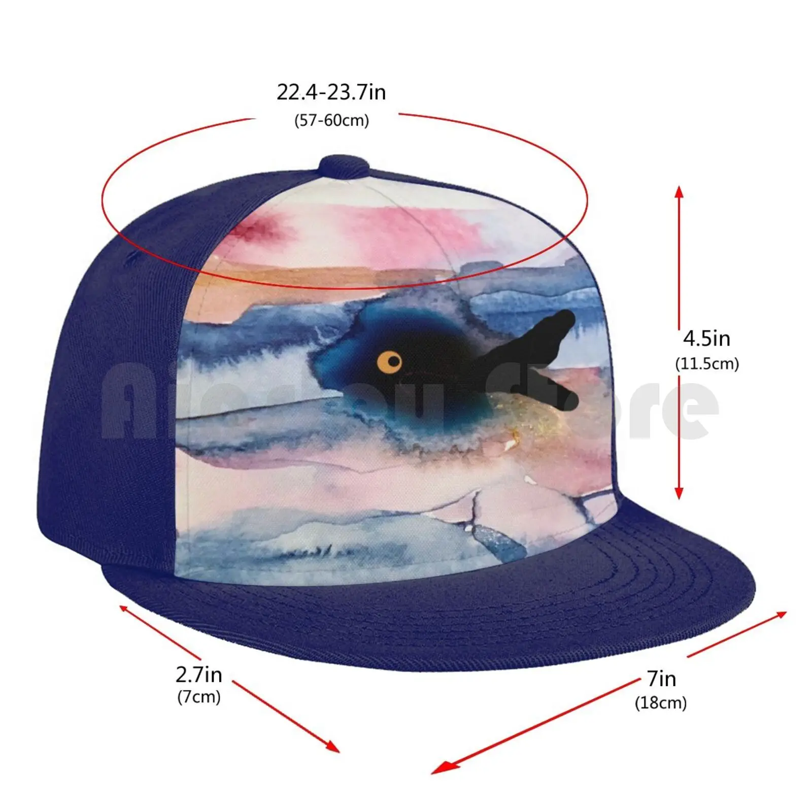 

Sea Wishes Baseball Cap Diy Mesh Hip Hop Adjustable Fish Sea Abstract Watercolor