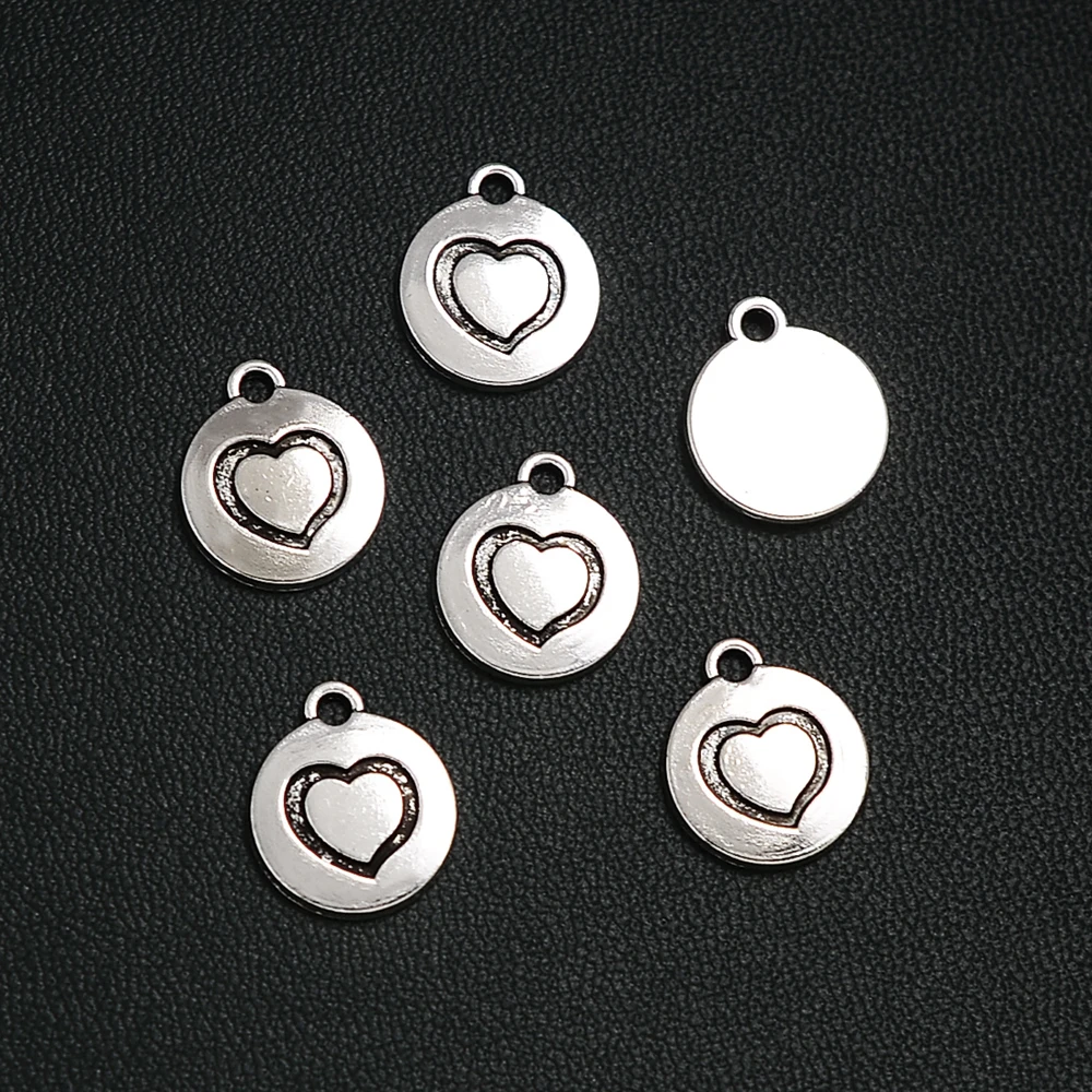 Подвески Круглые покрытые серебром 18 шт./лот 12x14 мм в форме сердца для брелока