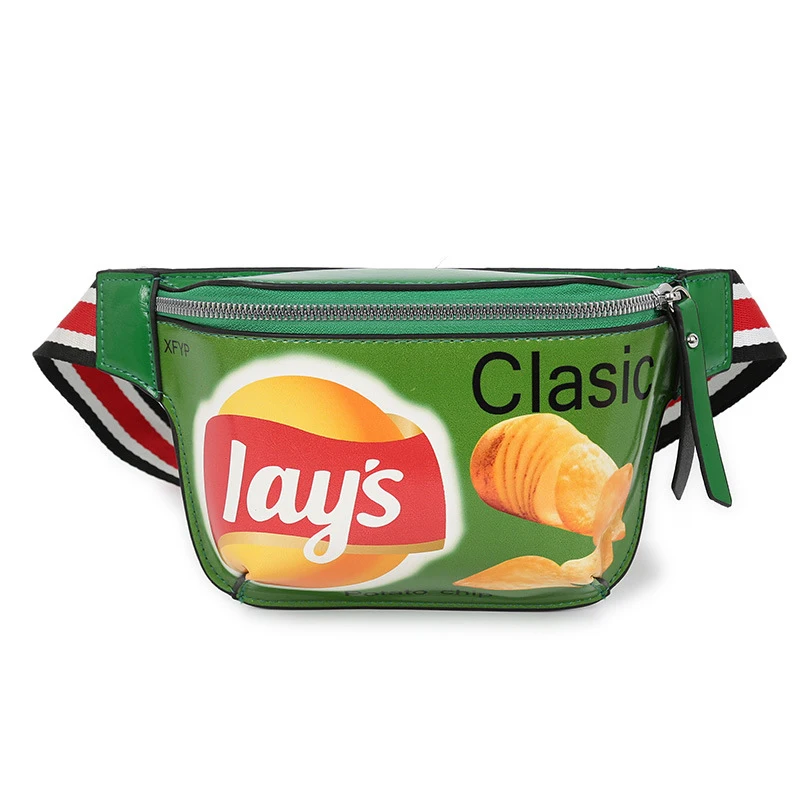 Green Waist bag Модная мини-поясная сумка для женщин в стиле хип-хоп с картофельным чипом, поясная сумка, качественная искусственная кожа, нагрудные сумки с граффити, женская сумка формы «банан» - Цвет: Green Waist bag