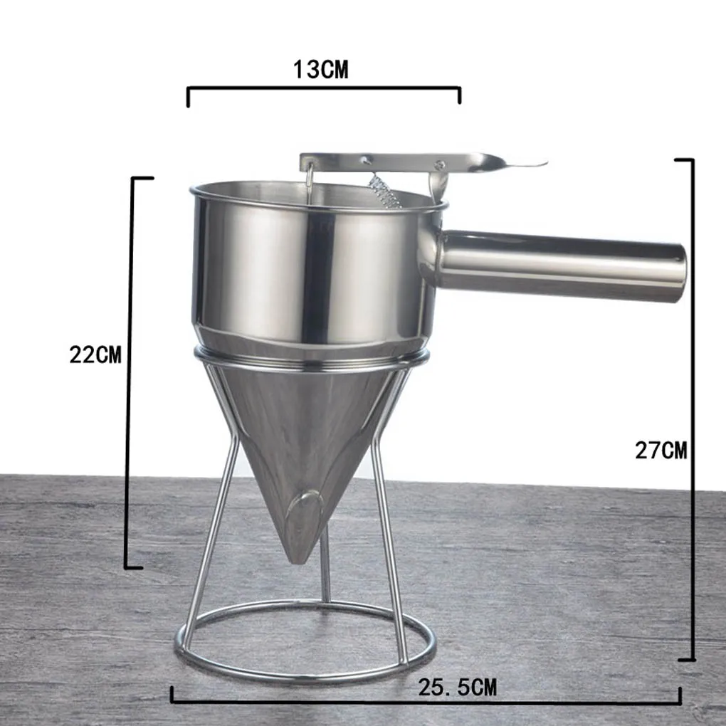 

New Stainless Steel Piston Funnel Pancake Batter Dispenser With Stand Support For Sauce Cream Dosing Funnel Kitchen Tools