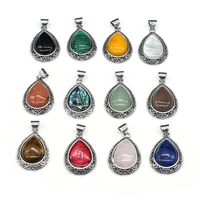 natural agates stone pendant charms water drop shape opals stone rose quartzs pendant for making women jewelry necklace 24x40mm