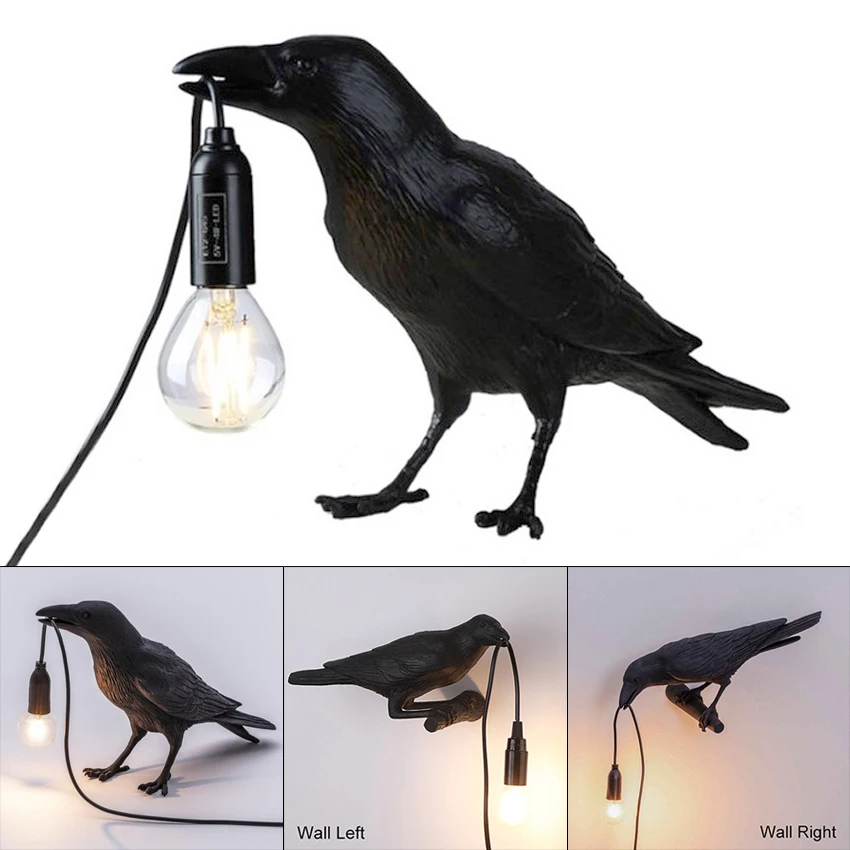 Pájaro de decoración de pared, lámpara de mesa lámpara artística Deco lámpara moderno resina Cuervo lámpara de escritorio para vida interior luz de la habitación