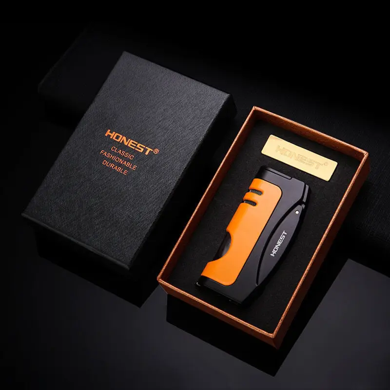 

2021 New Honest Tulong Windproof Gas Lighter Inflatable Blue Flame With Cigar Tool Outside Accessories Men Business Gift