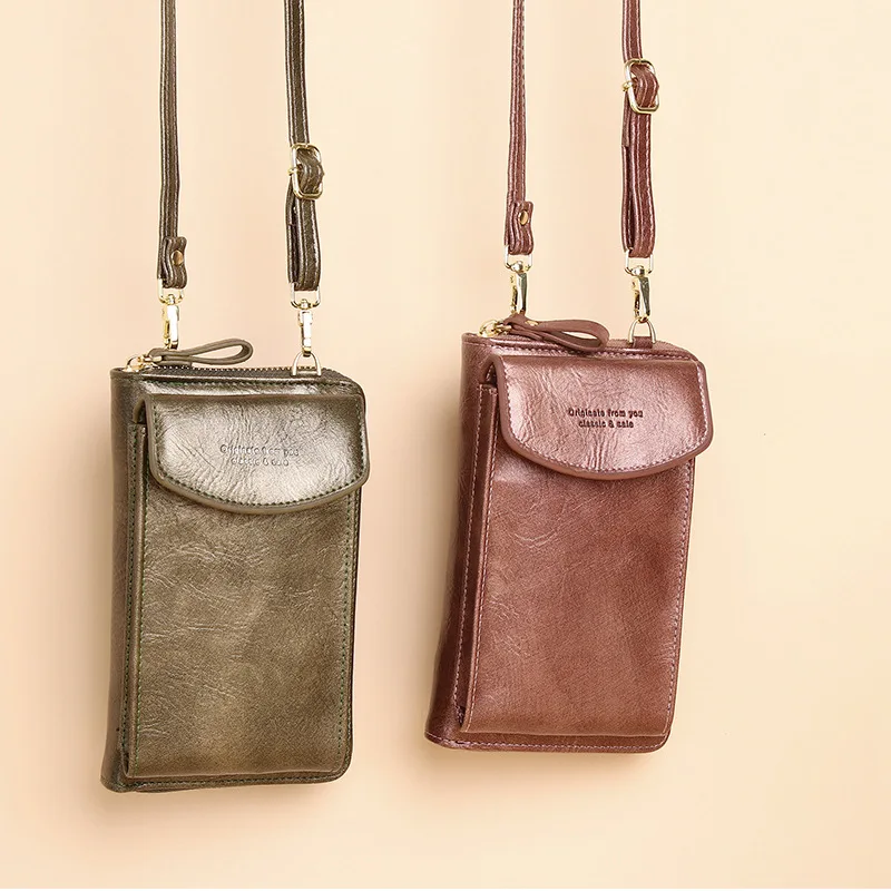 Multi-pocket Solid Color Mobile Phone Bag Zipper Open Long Strap Card Pouch Wallet Women's Girl Mini Shoulder Crossbody Bags