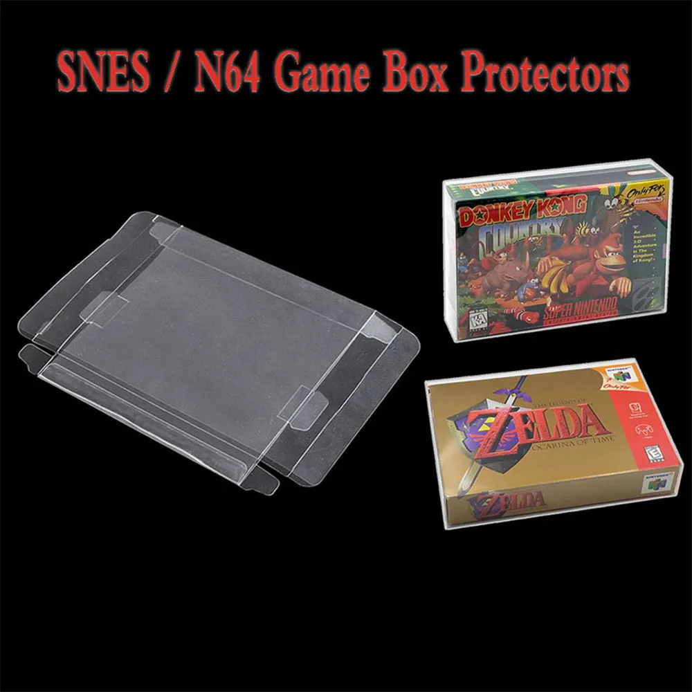 Clear PET Cartridge Display Box Plastic Protector Case Sleeves Cover for SNES N64 CIB Boxed Games Cart 50pcs/Lot |