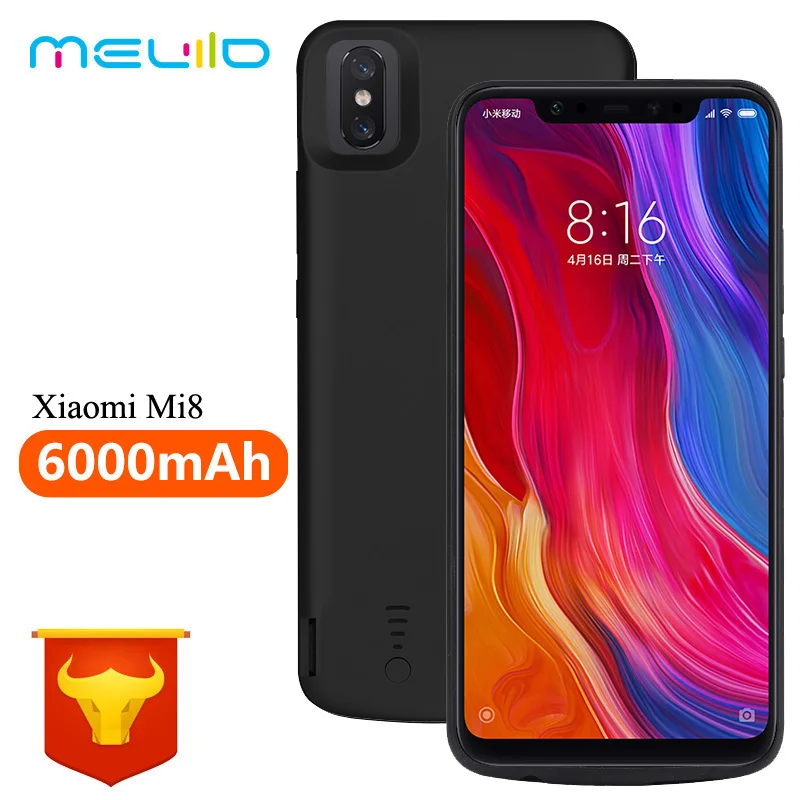 Чехол с аккумулятором 6000 мАч для Xiaomi Mi 8 резиновый чехол внешним зарядным