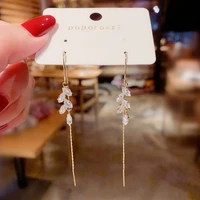 fashion new micro inlaid zircon leaf ear line super fairy tassel long earrings female korean temperament wholesale jewelry