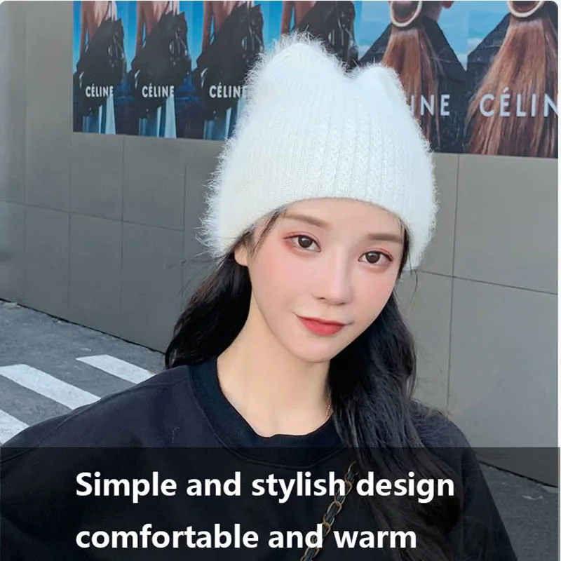 2020 простая шапка с ушками из Ангорского кроличьего меха для девушек зимние