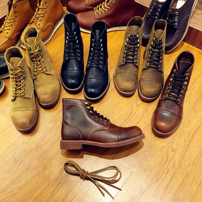 

New Vintage Fashion Men Boots Handmade Wings Genuine Leather Business Wedding Boots Casual British Wine Red Motorcycle Boots