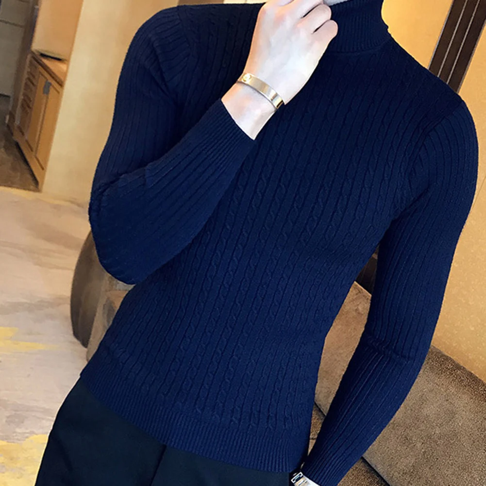 

Casual Men Winter Solid Color Turtle Neck Long Sleeve Twist Knitted Slim Sweater Men's Knitted Sweaters Pullover Men Knitwear