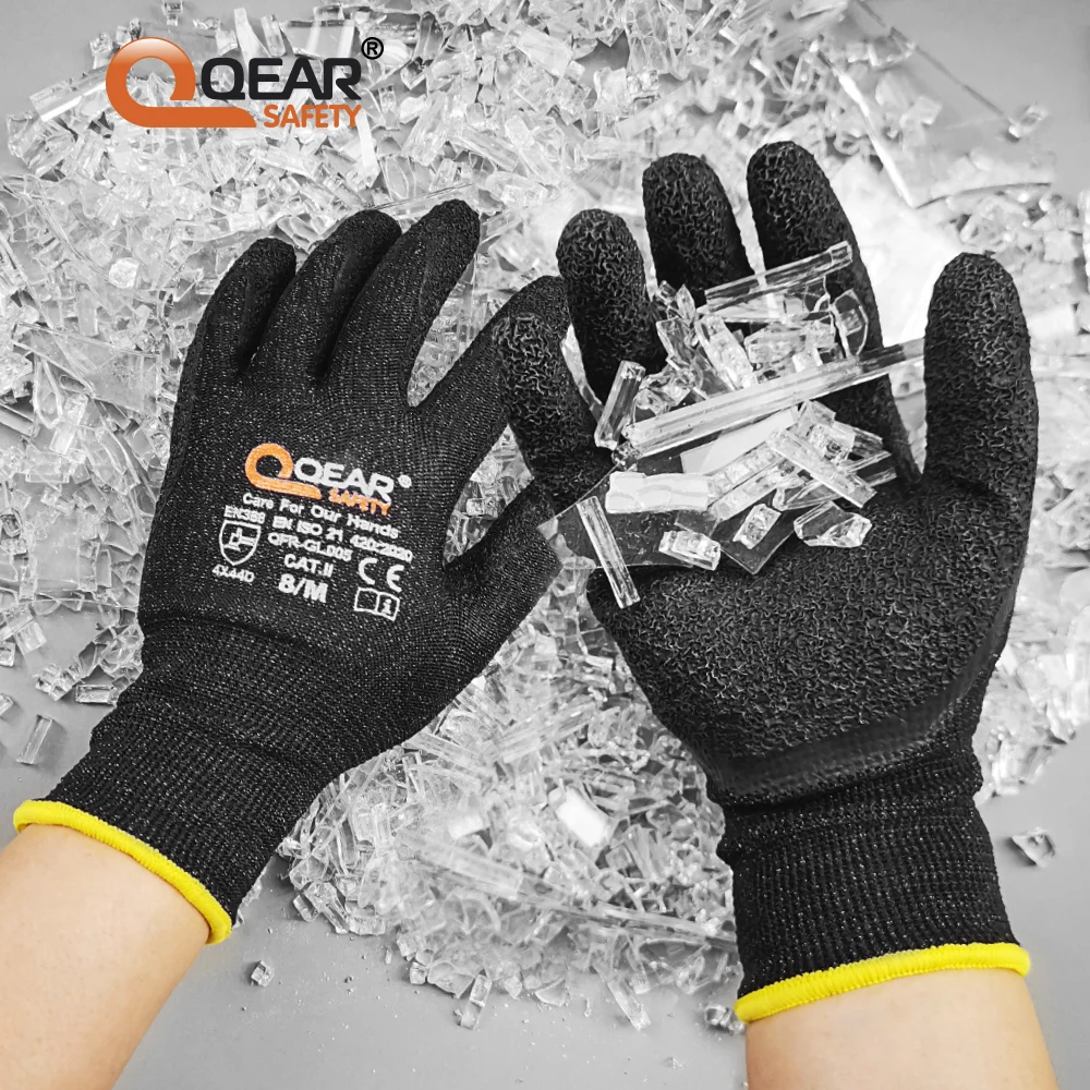 QearSafety Black HPPE Cut 5 Resistance Work Safety Glove Latex Rubber Palm Coated Heavy and Medium Job Handling Protect | Безопасность и