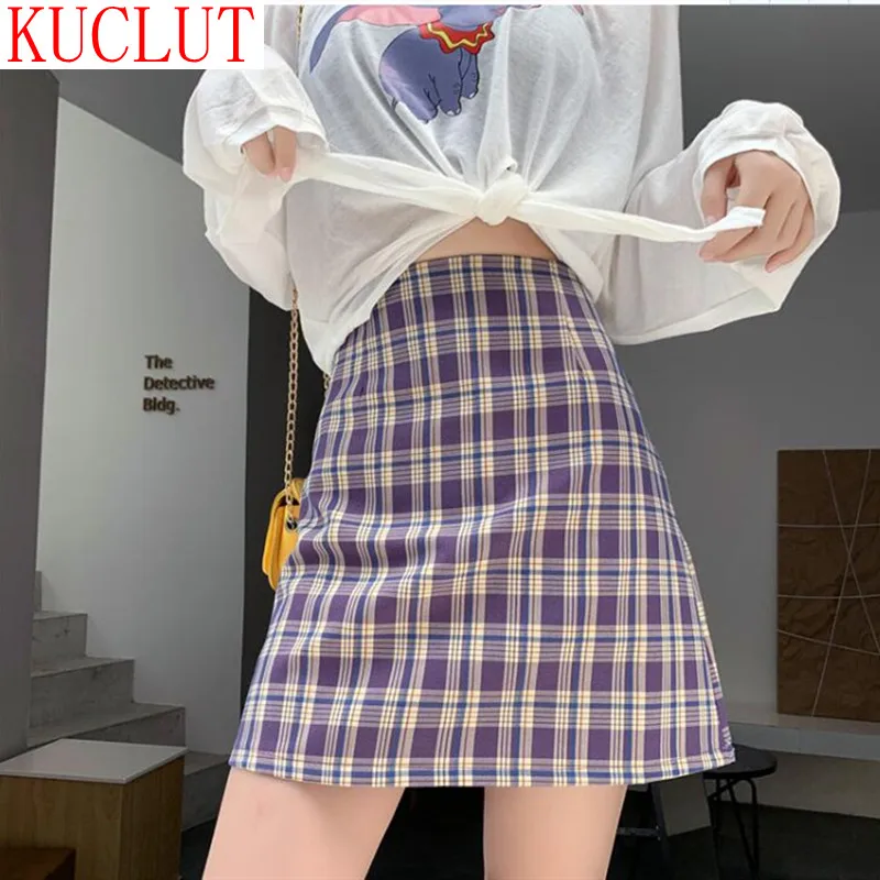 Женская винтажная короткая юбка в клетку черная эластичная уличная одежда стиле