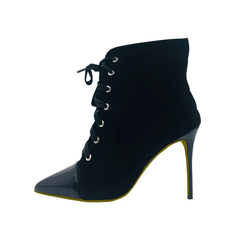 Большие размеры 34-45 Элегантные женские зимние ботильоны на шнуровке из черной