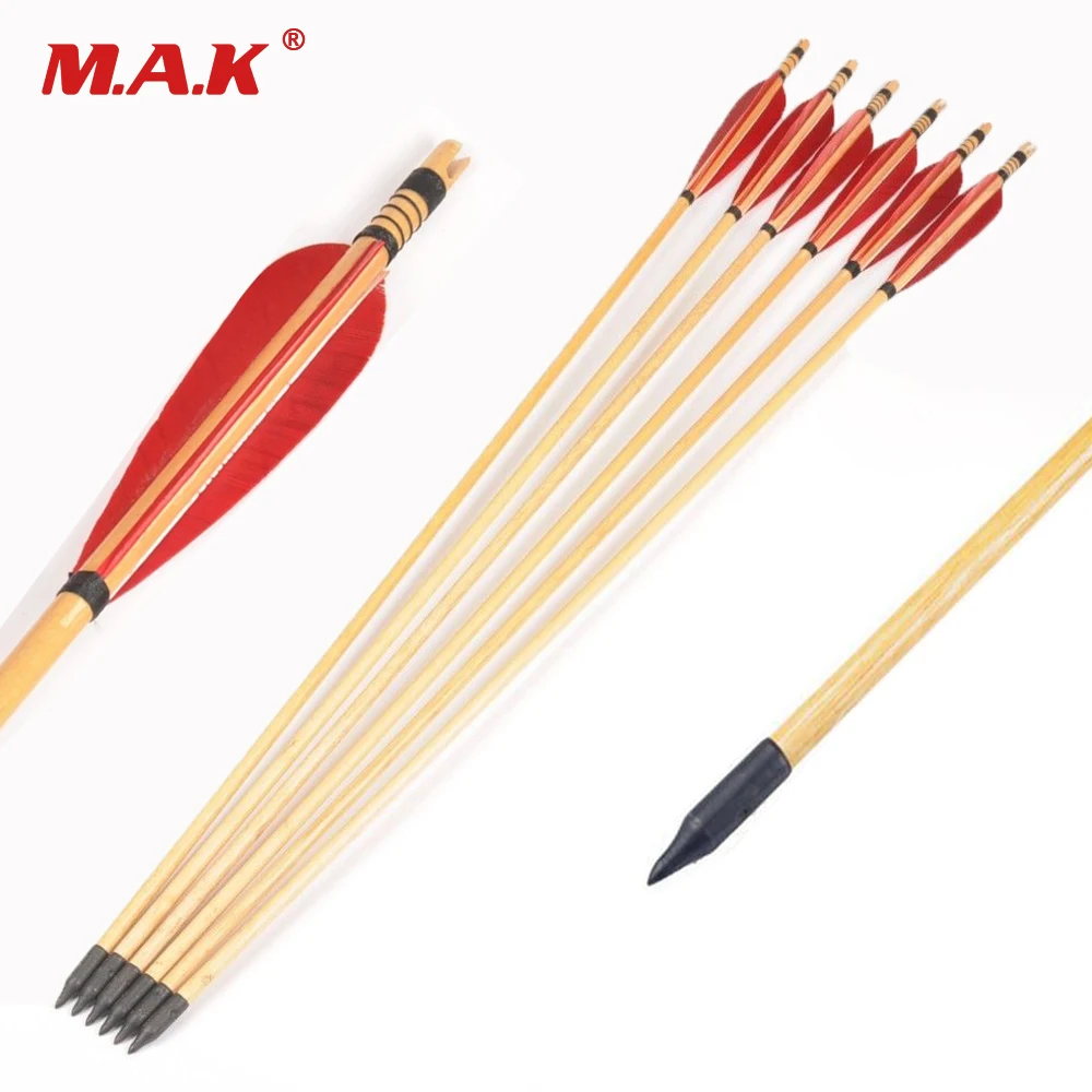 

30 Inches Wood Arrow Diameter 8.5mm with Red Turkey Feather for Long Bow Archery Shooting Hunting