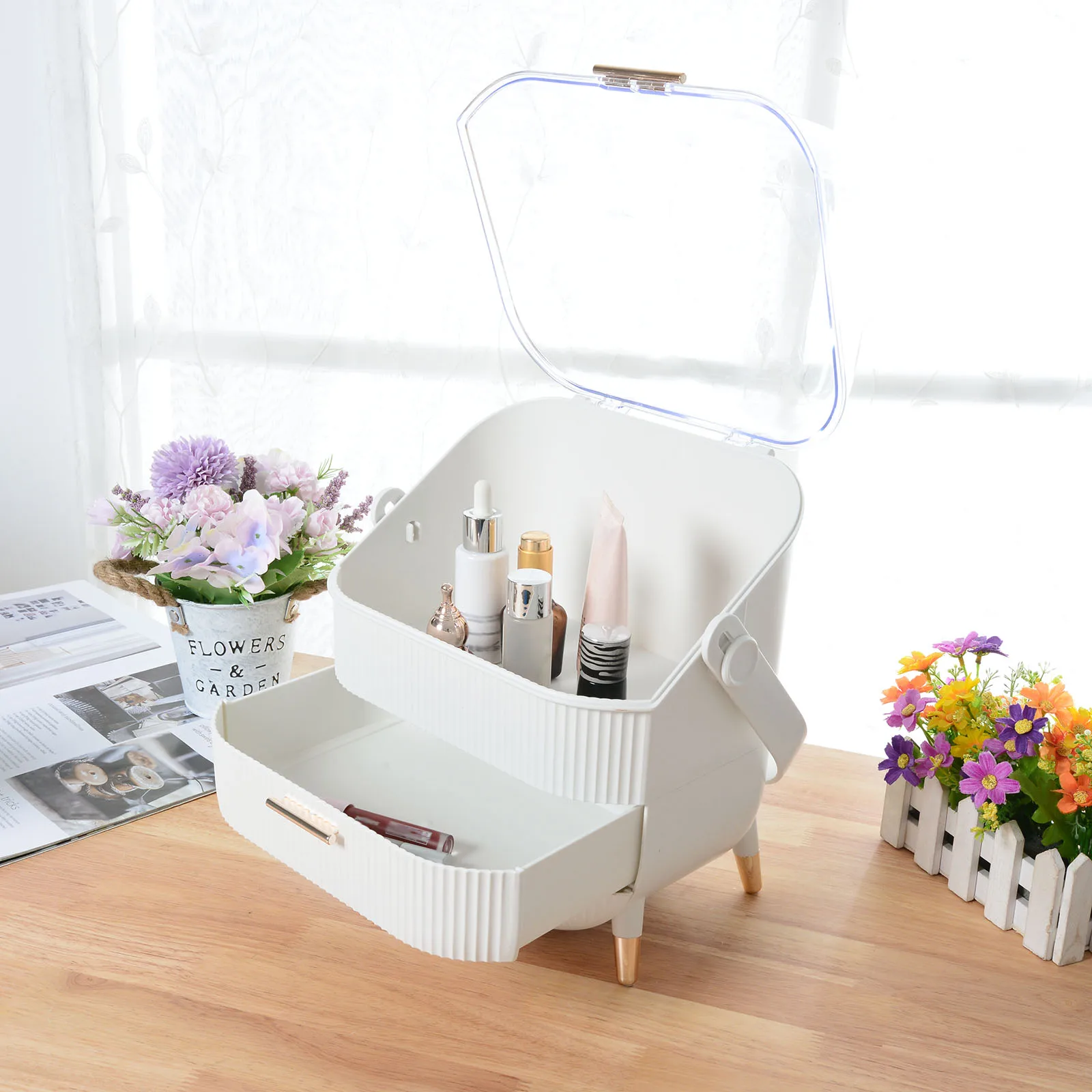 

Makeup Organizer Box 3 Layers Portable Lipsticks Mask Jewelry Storage Case Portable Waterproof Large Capacity Cosmetic Drawer