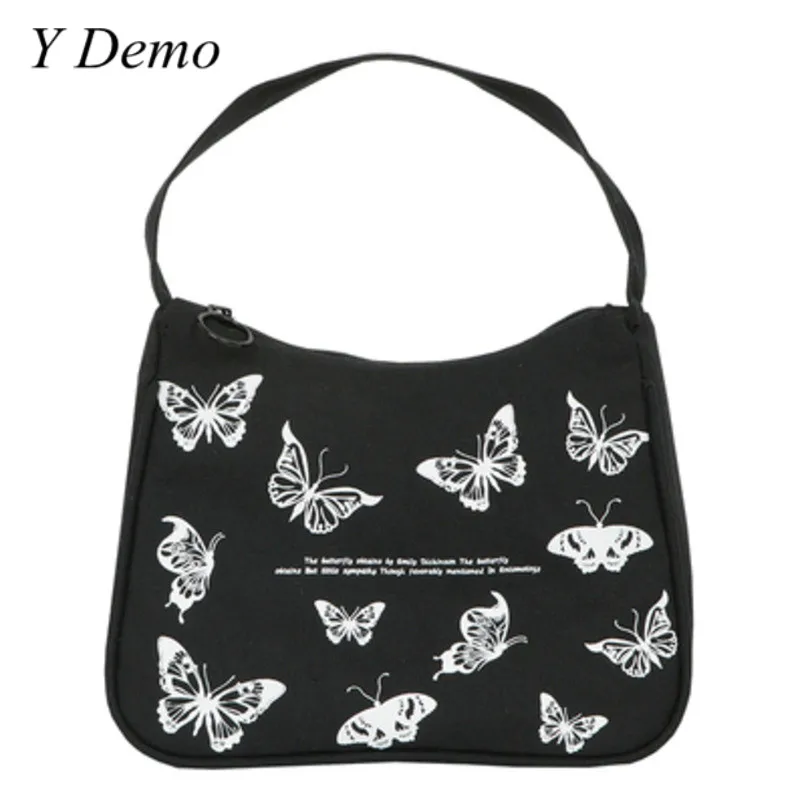 Y Demo гранж винтажная сумка с принтом бабочки Женская Ретро Повседневная Холщовая