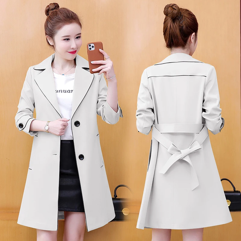 

2021 autumn women windbreaker Causal Famale Coat fashion mid-length suit collar long-sleeved slim jacket ladies black Outwear