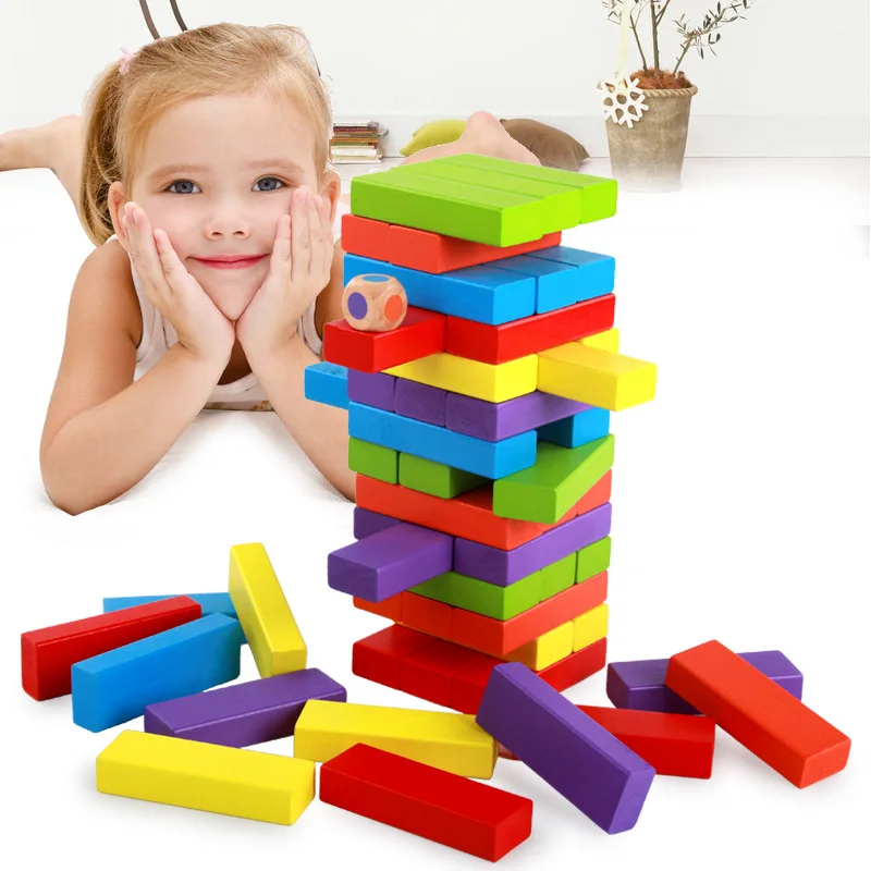 

Wooden Montessori Educational Toy Jenga Building Block Toy Brain Game Kids Party Balance Games Wooden Domino Block Children