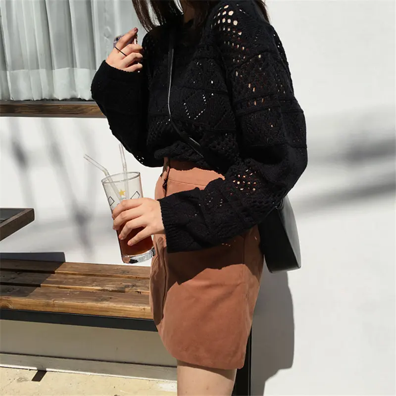 Милые тонкие Джемперы Alien Kitty 2020 однотонные ажурные сексуальные уличные женские