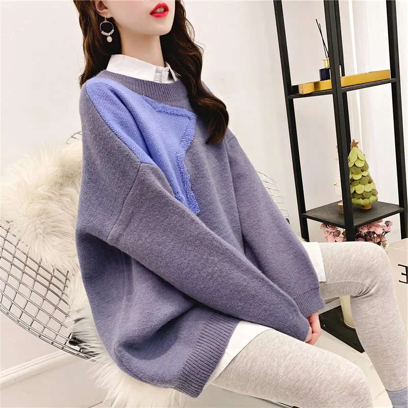 Свитер женский трикотажный из полиэстера для ранней весны свободный | Женская