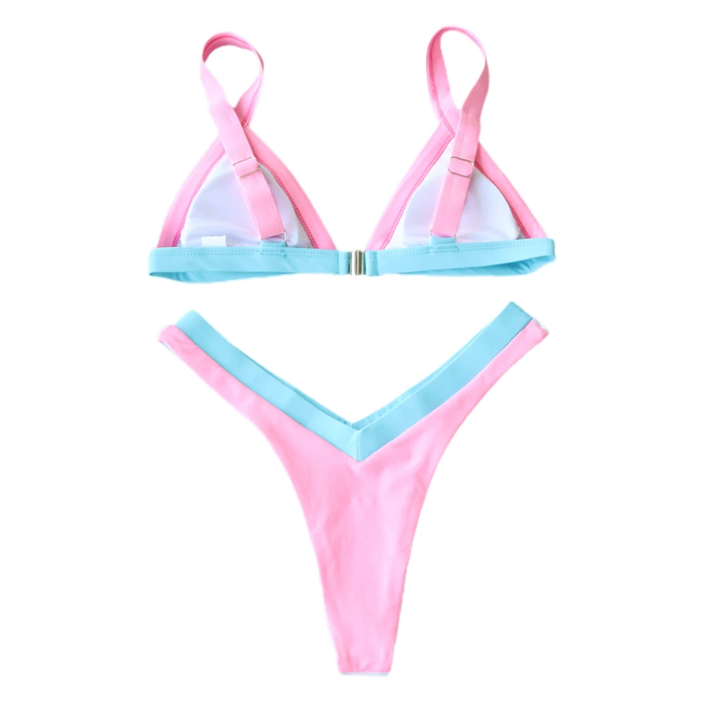 

Women's Fashion Stitching Bikini Suits Sexy Backless Cami Top and Tight High Waist Thong Split Swimsuit