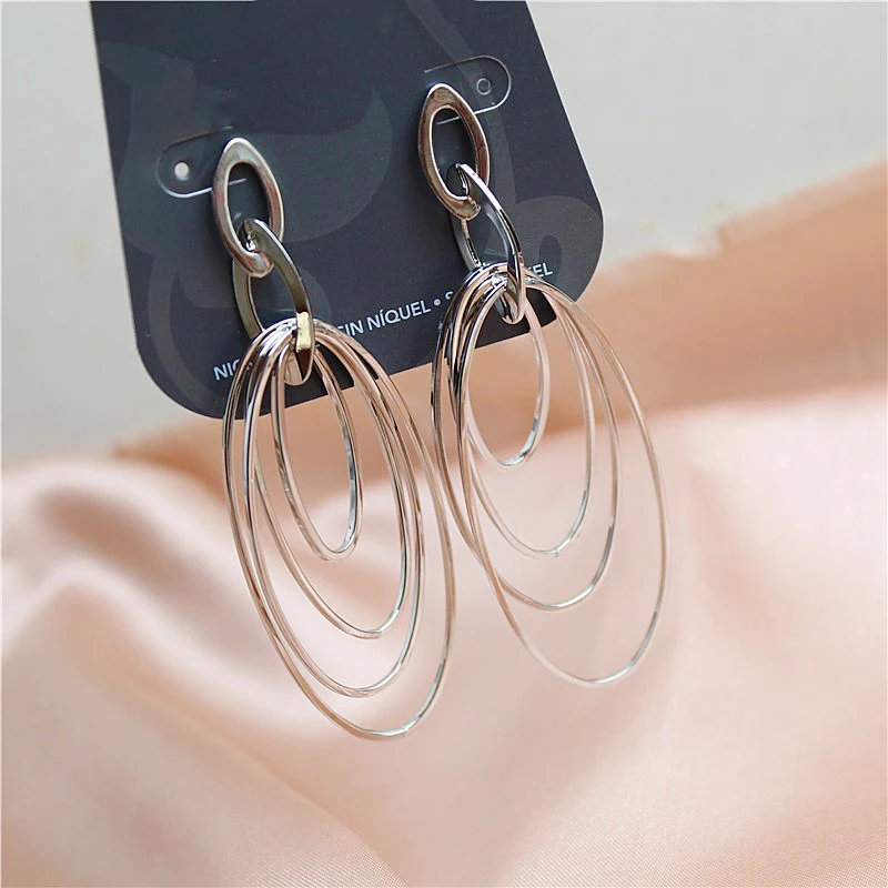 

Multiple Circle Layers Dangle Drop Fashion Earrings for Women OL Style Simple Pendant Earring Minimalism Jewelry Silver Color