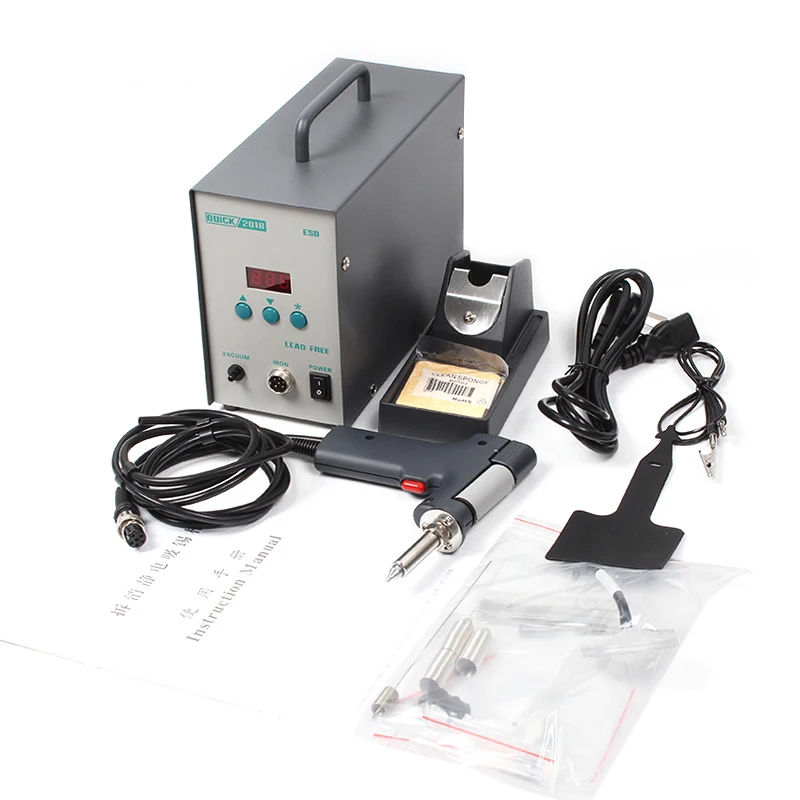 

Сварочная станция QUICK 201B, электрический пистолет для всасывания олова, система обслуживания 712, антистатический светодиодный цифровой дисплей, встроенный вакуумный насос