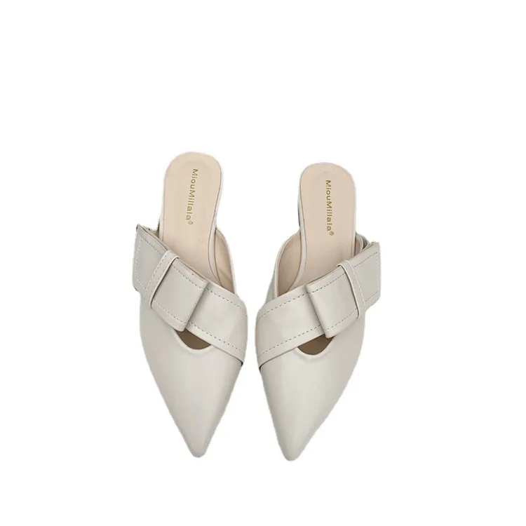 

Shoes Woman 2021 Female Mule Slippers Casual Low Cover Toe Fretwork Heels Mules Luxury Rubber Pointed Slides Fabric PU Basic