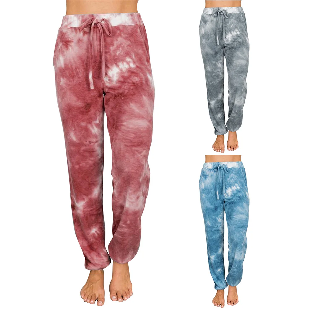 

Fashion Drawstring Tie-dye Jogging Pants Women Chic Vintage Mid Elastic Waist Drawstring Pockets Trousers Plus Size Pants D30