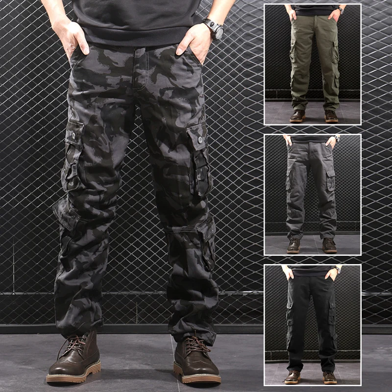 Мужские камуфляжные тактические комбинезоны, высококачественные тренировочные спортивные брюки в стиле милитари, свободные армейские мешковатые камуфляжные Мужские Брюки с карманами