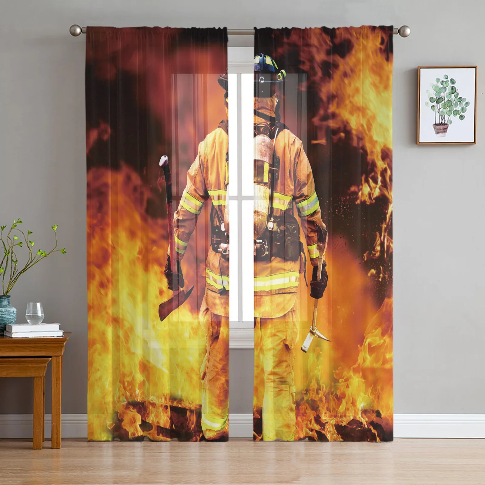 

Fireman Window Treatment Tulle Modern Sheer Curtains for Kitchen Living Room the Bedroom Curtains Decoration