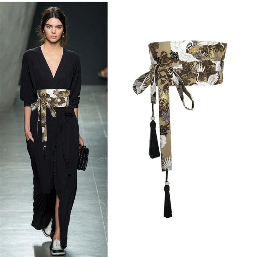 Пояс-кимоно Женский в японском стиле оригинальный бандажный юката с принтом Оби