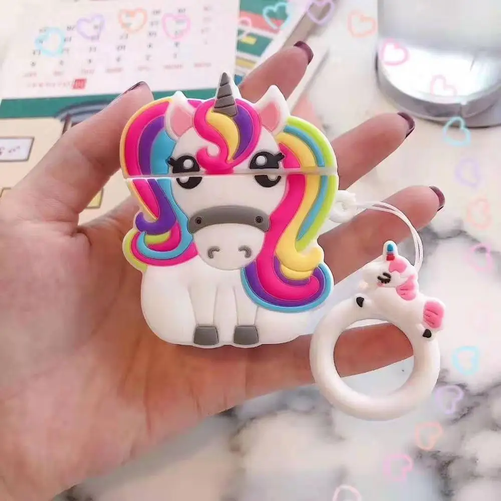 A Для Apple AirPods чехол 3D милый мультфильм Радуга Лошадь Единорог беспроводной чехол для наушников оболочка для Airpods 2 Earpods аксессуары - Цвет: A