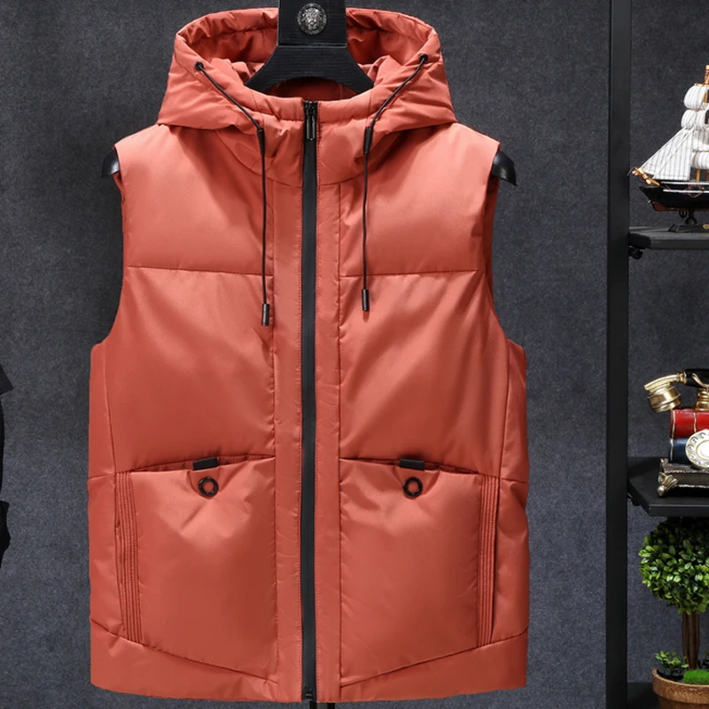 

2020 New Winter Vest Men Casual Winter Waterproof Warm Hooded Big Pockets Sleeveless Coat Olive Grey Black Color Plus Size